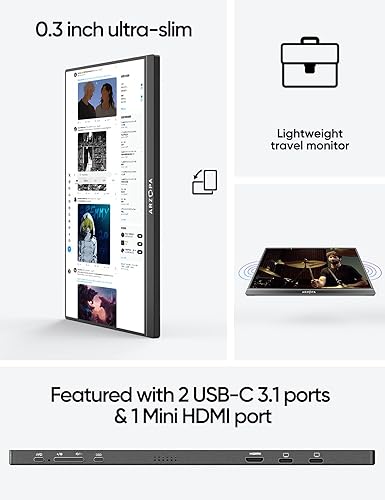 ARZOPA Portable Monitor, 15.6'' 1080P FHD Laptop Monitor USB C HDMI Computer Display HDR Eye Care