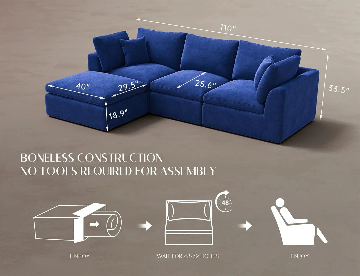 110 inch cloud sectional sofa for living room convertible L-shaped sofa 3 seater sectional sofa
