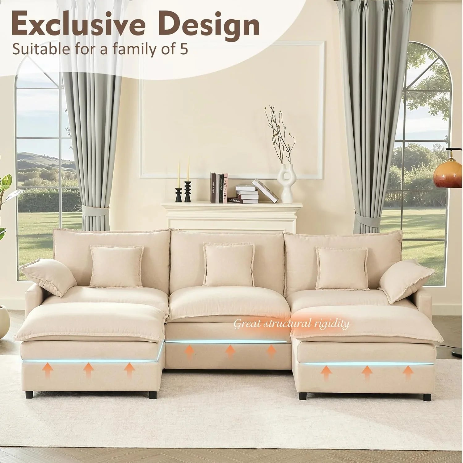 108" U-shaped sofa modular sofa Comfortable cloud sofa