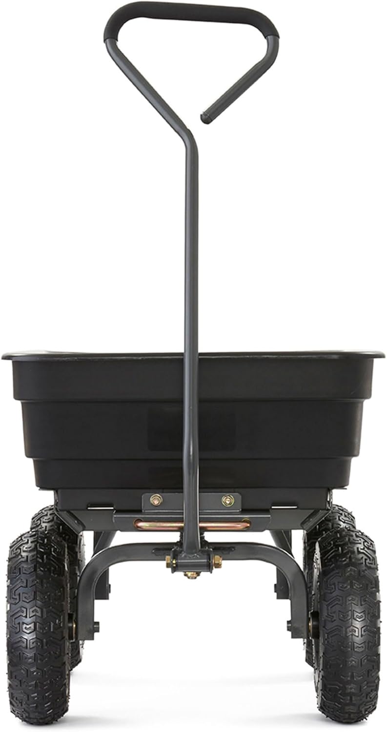 Heavy Duty Poly Utility Dump Wagon Garden Cart w/Pneumatic Tires, 6 Cu Ft - 1200 lb Capacity Outdoor Wheelbarrow for Yard, Landscaping & Gardening, Lawn Tractor or ATV Towable-Gorilla Carts