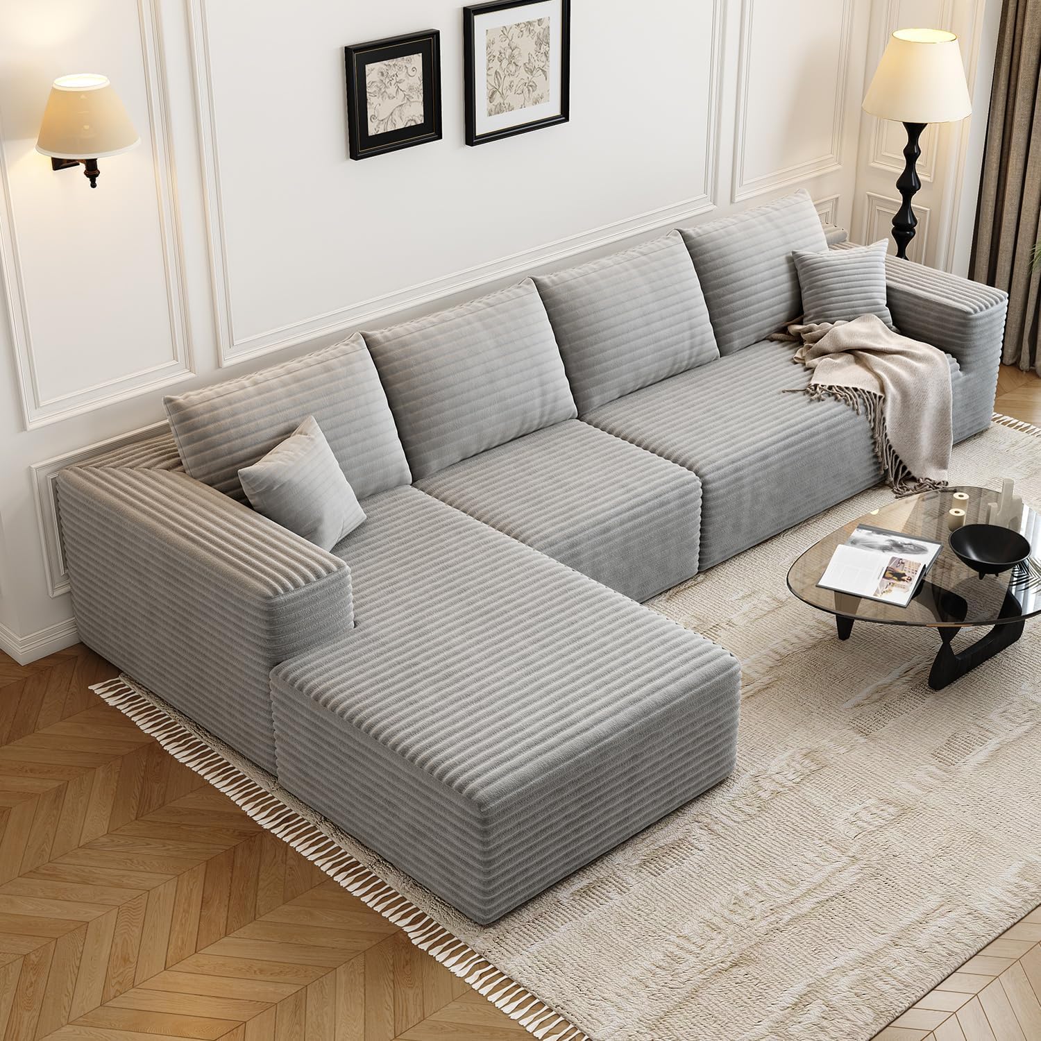 107.5" Cloud Modular Sectional Sofa Couch with L-Shape Chaise,Modern Minimalist Upholstered Couches for Living Room Bedroom,Deep Seat Corner Couch，No Assembly Required (Black,Left Facing Chaise)