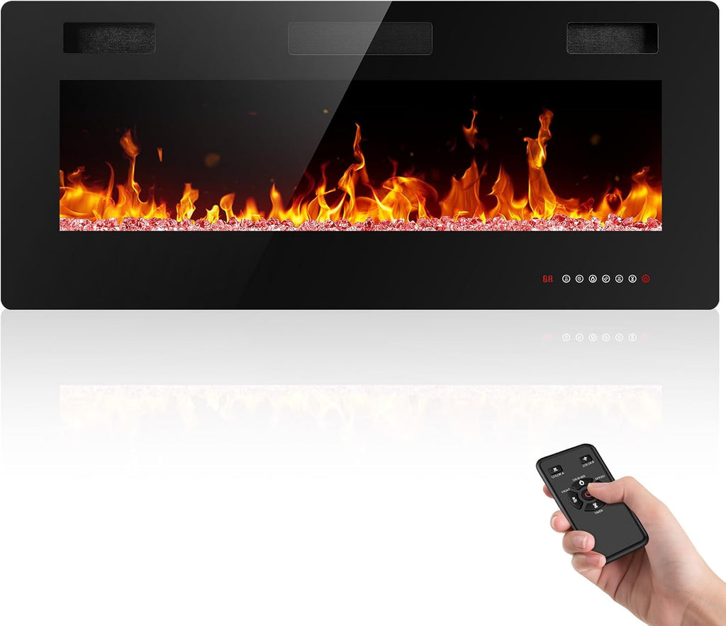 36 Inch Electric Fireplace Insert Ultra Thin Recessed Wall Mounted Fireplace Heater