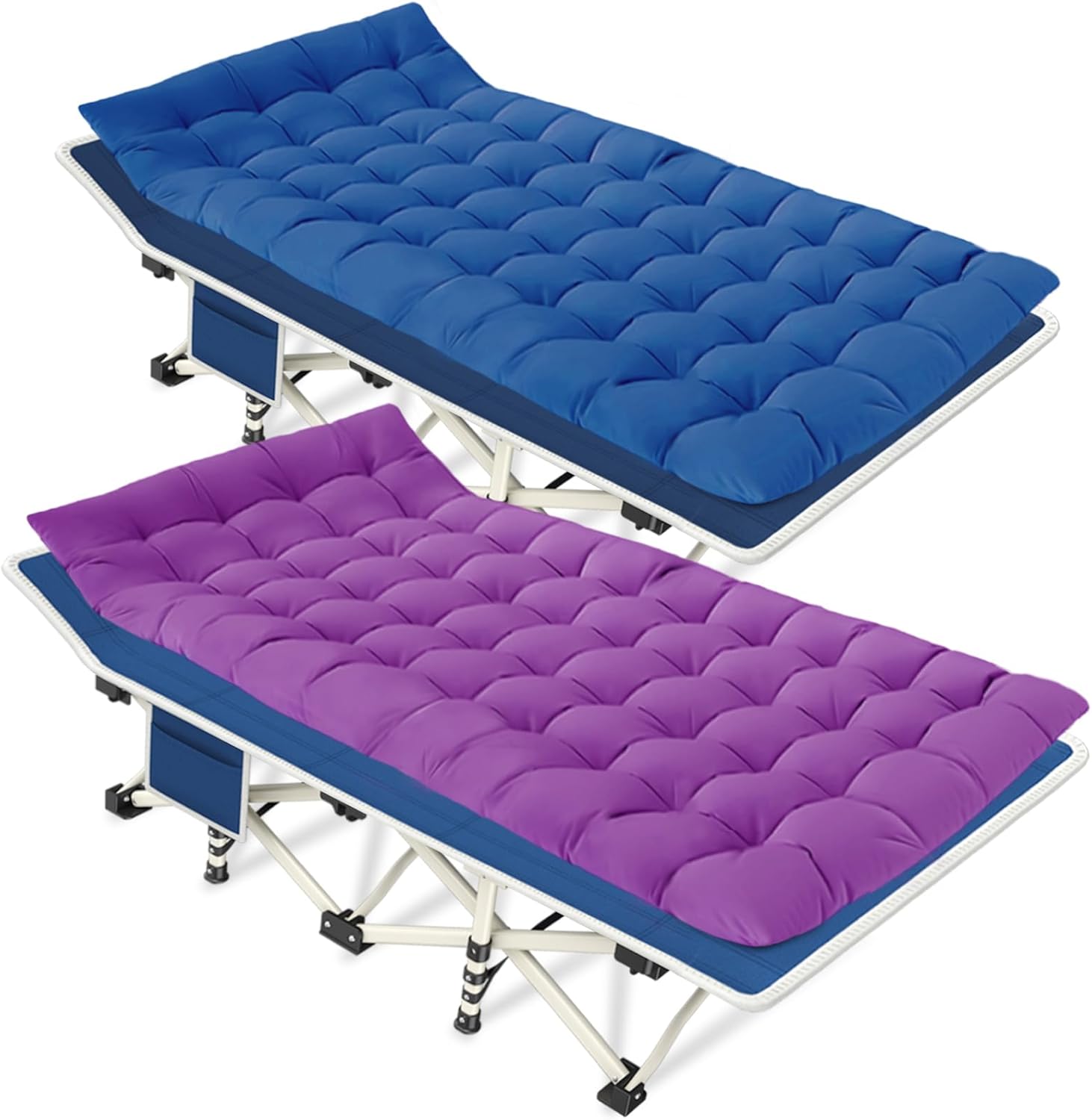 2-pack camping cots with mattresses, comfortable sleeping beds, adult camping cots, 2-person folding beds, heavy-duty sleeping beds