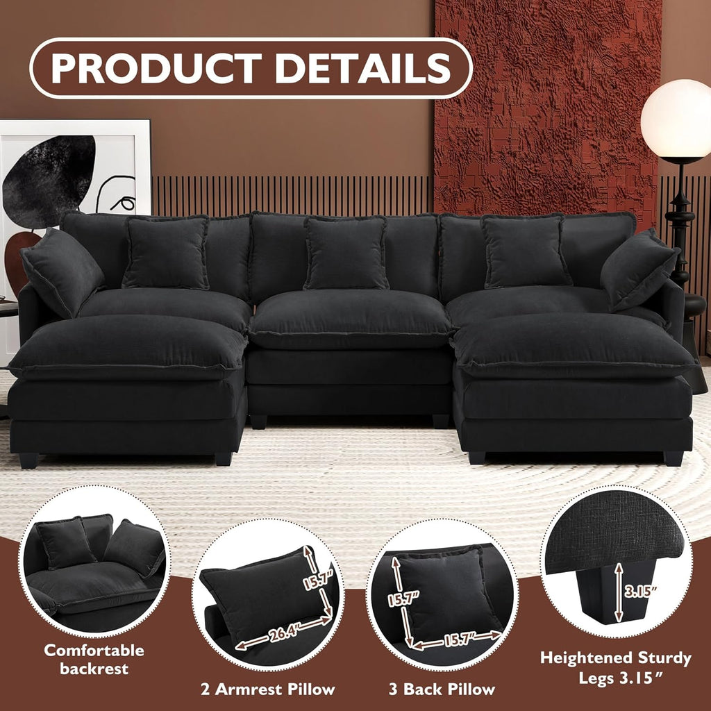 111.4 Inch L-Shaped Modern Sofa Modular Cloud Sofa Ottoman 4-Seater Chenille Deep Seat Sofa