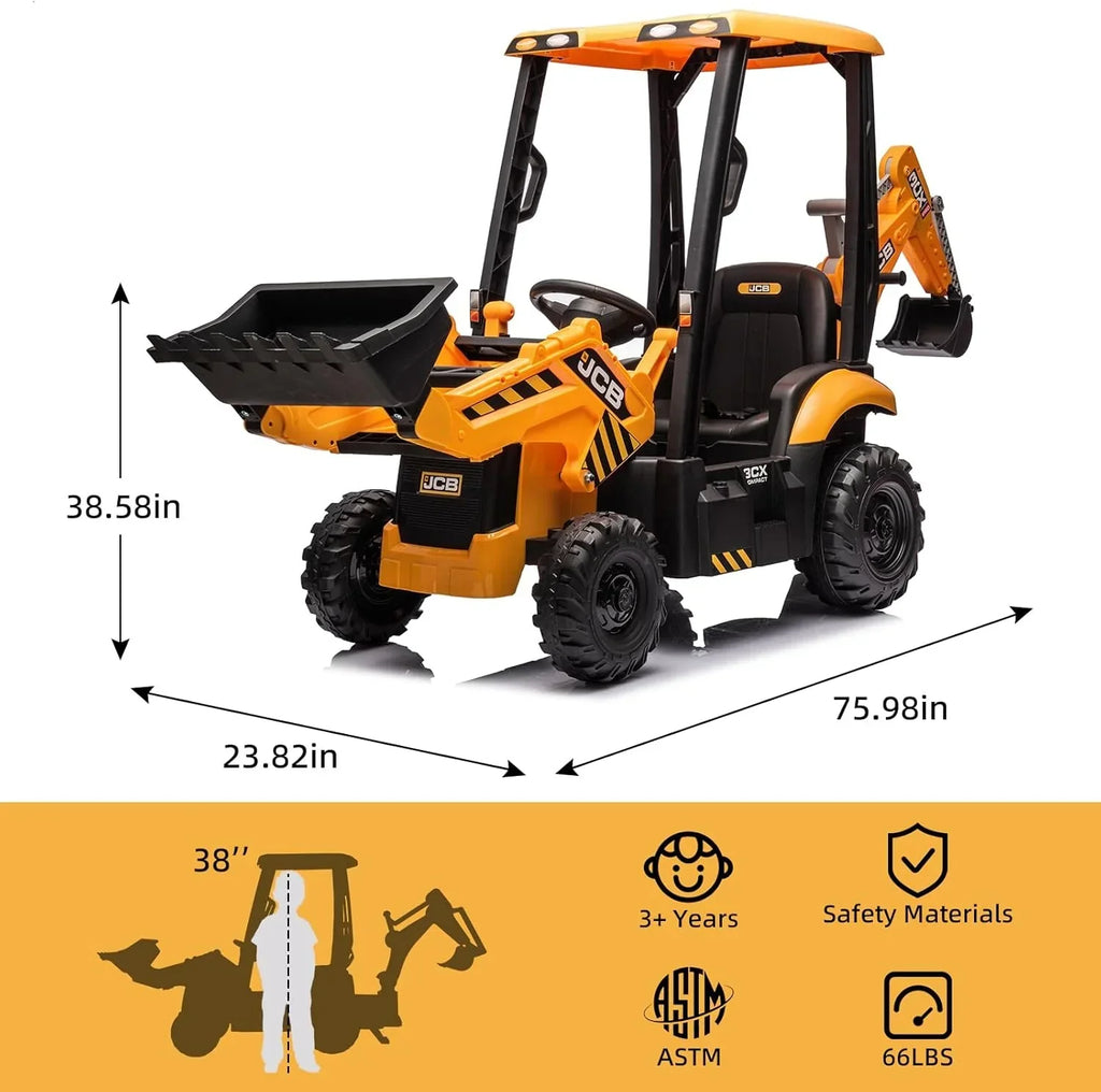 12V JCB Ride On Excavator Ride on Toys for Kids 4-8 Electric Car for Kids with Tractor