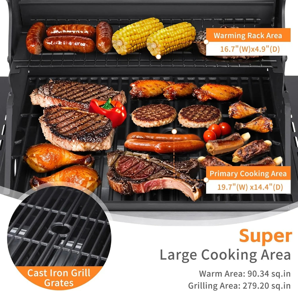 3-Burner Propane Gas Grill 30,000 BTU Output Double-layer Stainless Steel Grill Lid Cooking Grids