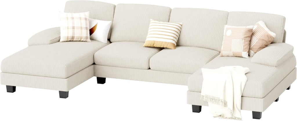 JUMMICO Sectional Couches for Living Room, U Shaped Couch with Chenille Fabric, 4 Seat Modern Sofa with Removable Pillows for Apartment and Small Space (Fabric, Grey)