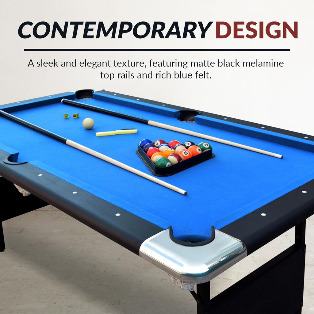 Hathaway Fairmont 6 Ft Portable Pool Table, Adults Folding Billiards Tables for Game Room with Easy Foldable Storage, Includes Full Set of Billiard Balls, Cues, Chalk & Brush
