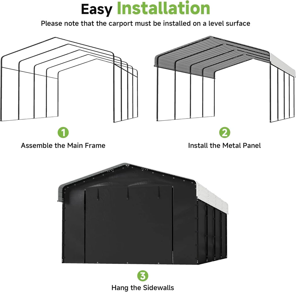 10x15 Heavy Duty Metal Carport Outdoor Garage Car Shelter Shade with Heavier Frame