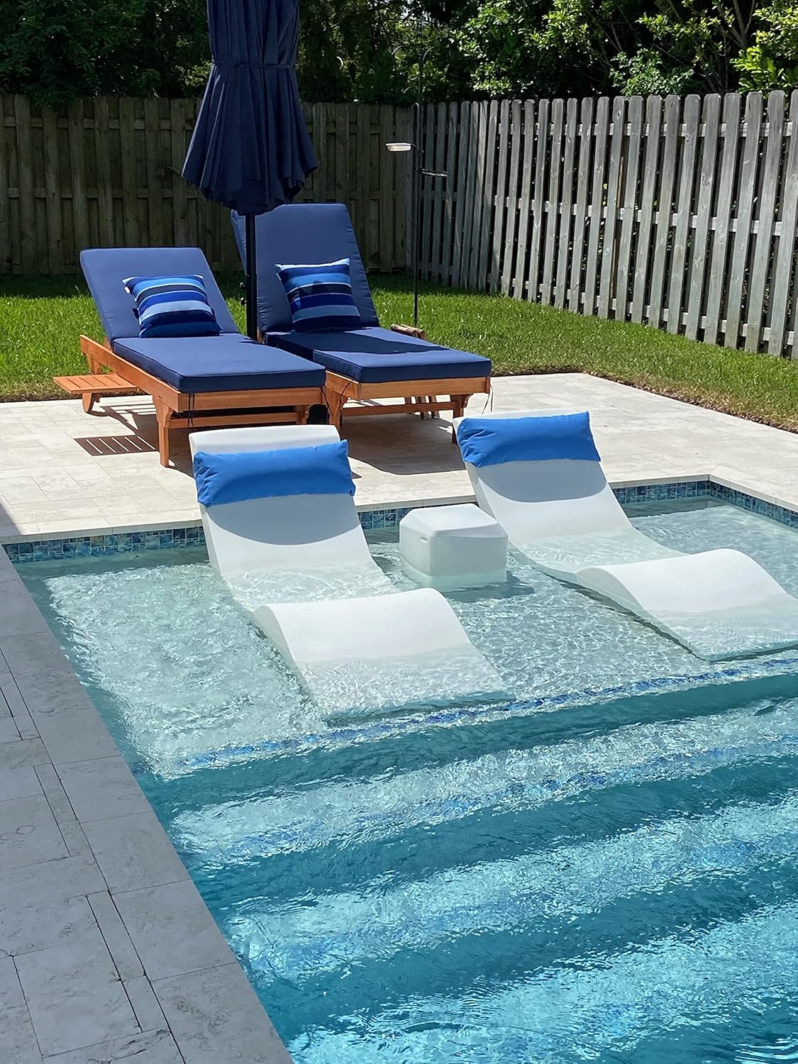 Classic White - in-Pool Chaise Lounger – Designed for Water Depths Up to 9" – Aqua Outdoors – Set of 2 – Compatible with All Pool Types - Poolside & Sun Deck Tanning