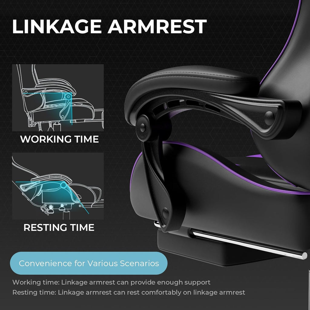 GTPLAYER Gaming Chair with Footrest and Lumbar Support Ergonomic Computer Chair with Headrest, 360掳 Swivel, Height Adjustable, White