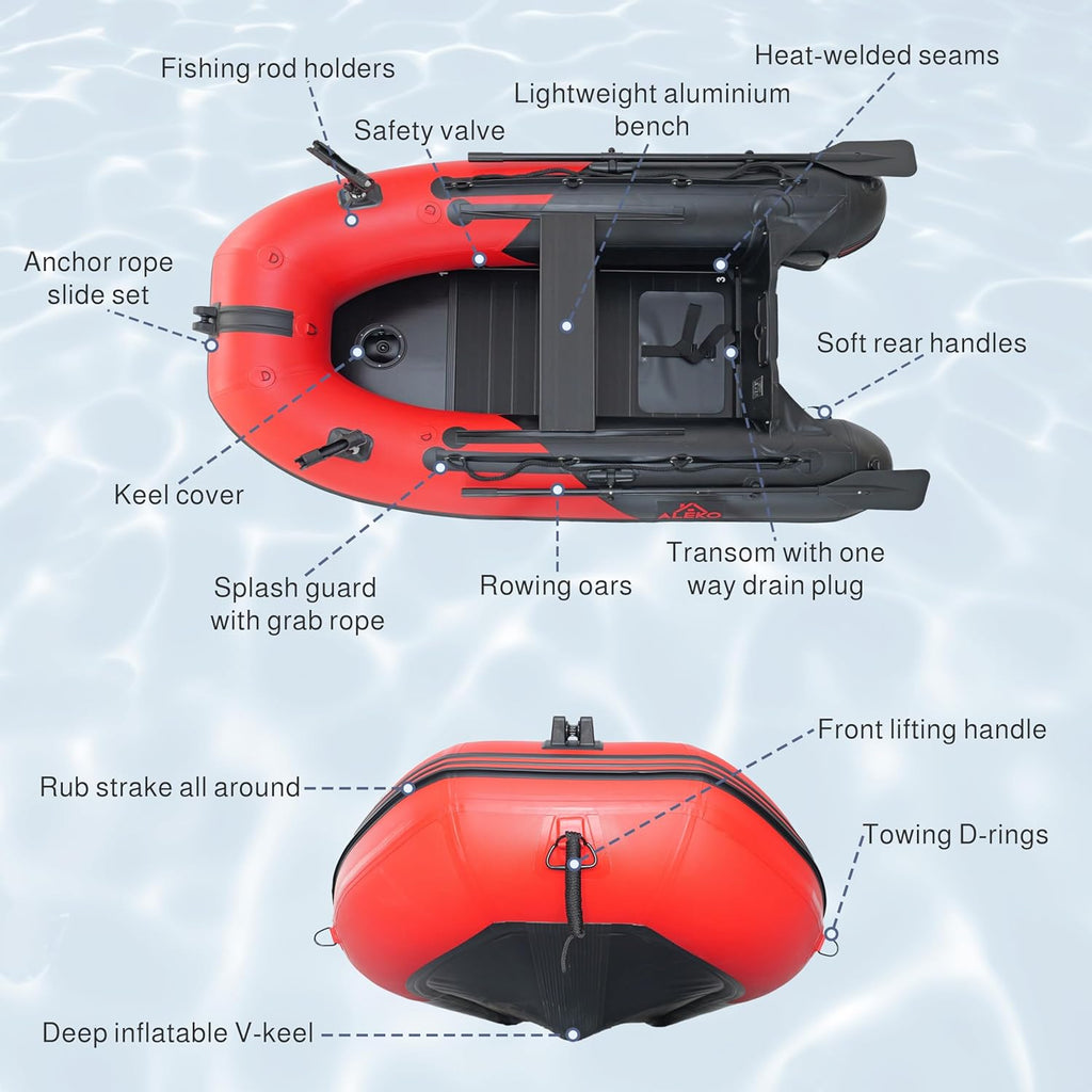 Inflatable Boat | Yacht Dinghy Tender Raft | Multi Person Fishing Boat | Aluminum Floor Oars | Fishing Rod Holders | Heavy-Duty PVC | 2024 Model |
