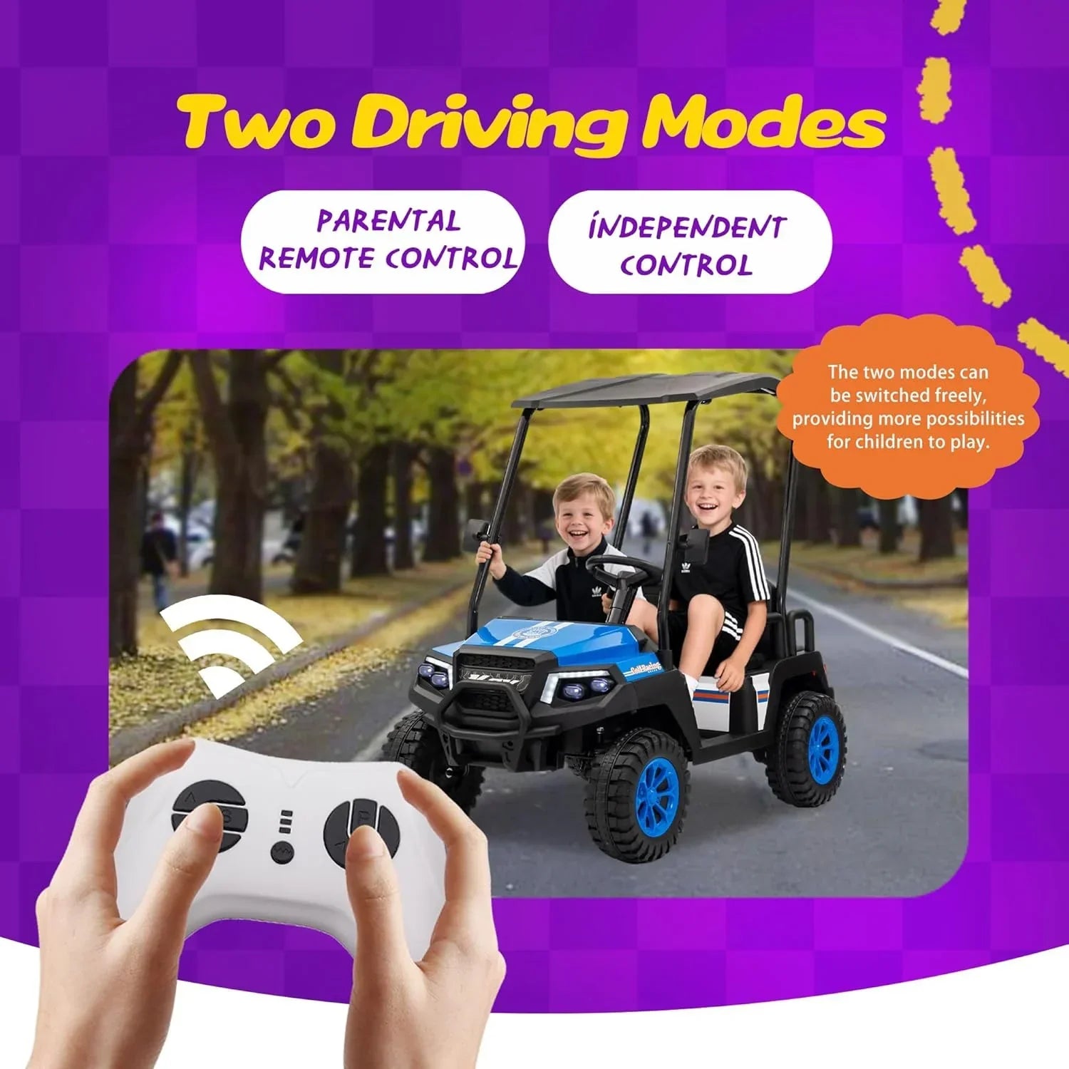 24V 7AH Childrens Golf Cart with Remote Control Removable Awning 4-Wheel Spring Suspension