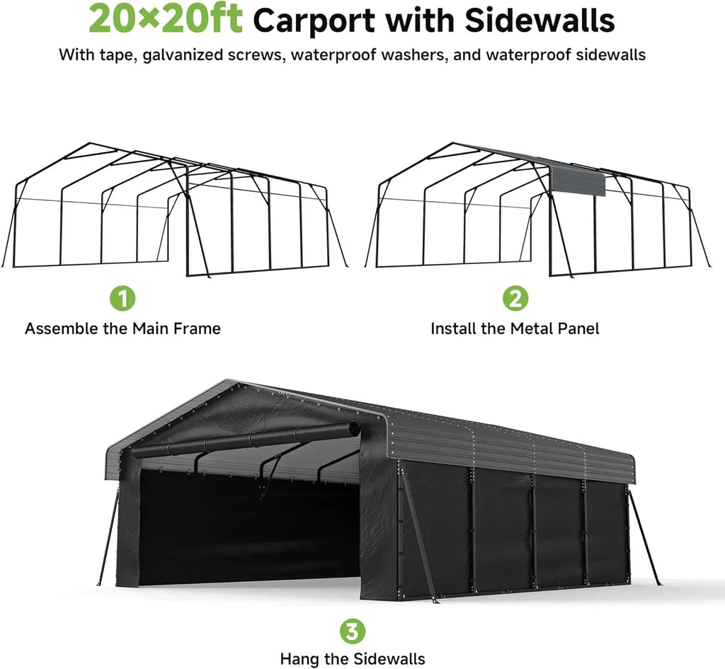 10x15 Heavy Duty Metal Carport Outdoor Garage Car Shelter Shade with Heavier Frame