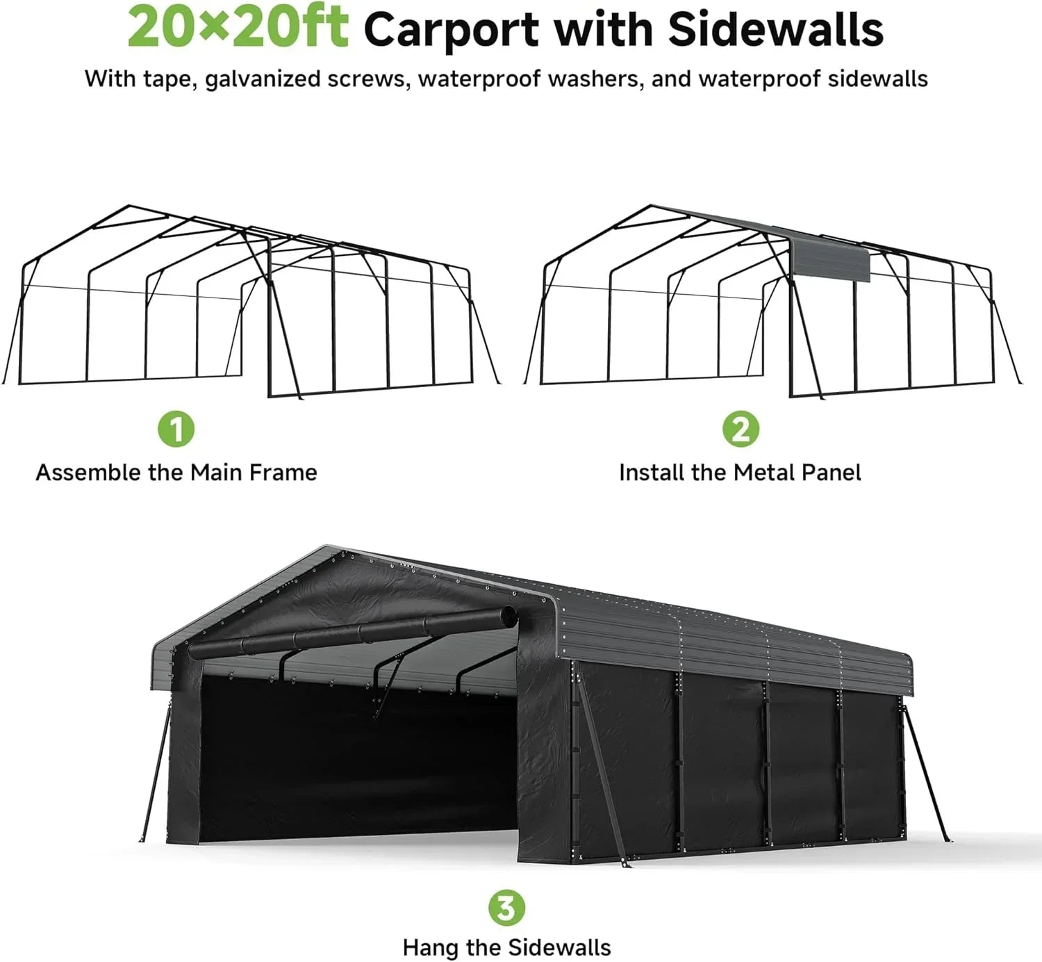 10x15 Heavy Duty Metal Carport Outdoor Garage Car Shelter Shade with Heavier Frame