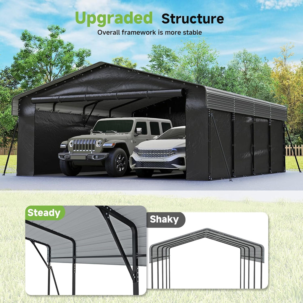 10x15 Heavy Duty Metal Carport Outdoor Garage Car Shelter Shade with Heavier Frame
