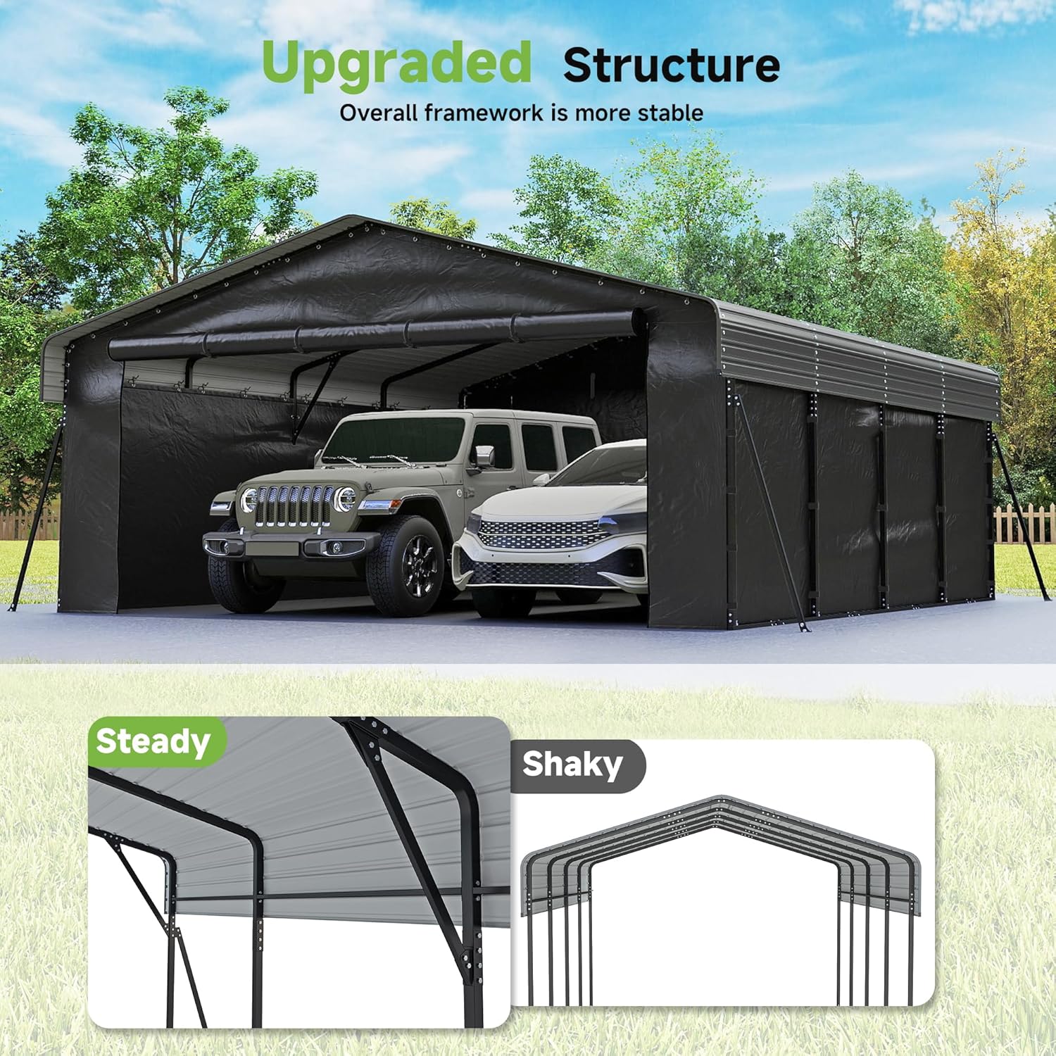 10x15 Heavy Duty Metal Carport Outdoor Garage Car Shelter Shade with Heavier Frame