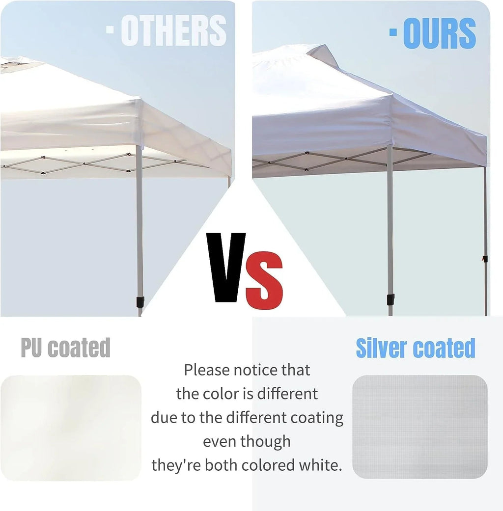 10x10 Pop-Up Awning One-Click Installation Beach Tent Outdoor Sunshade Silver Coated Top