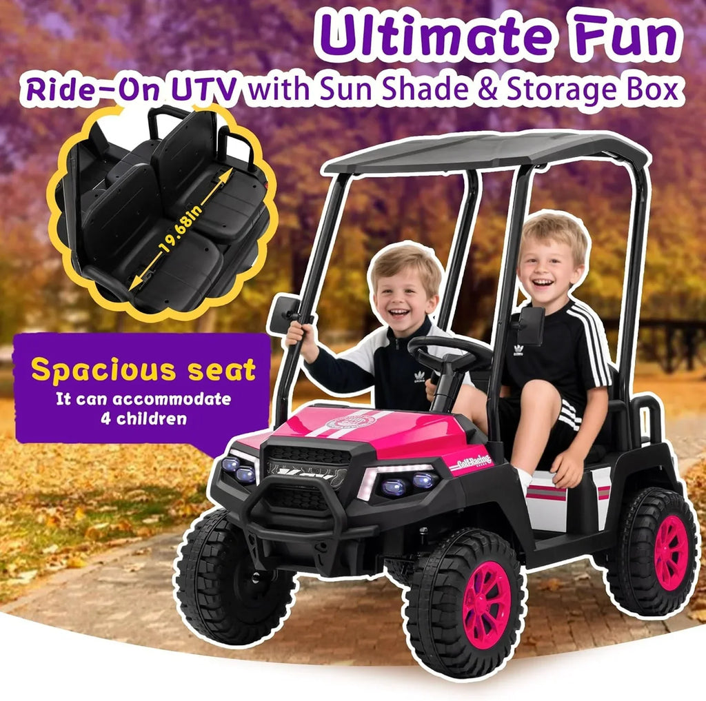 24V 7AH Childrens Golf Cart with Remote Control Removable Awning 4-Wheel Spring Suspension