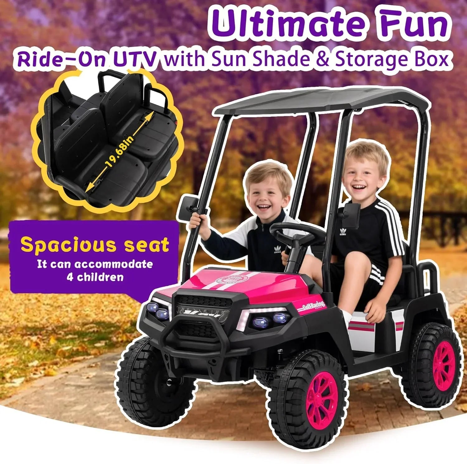 24V 7AH Childrens Golf Cart with Remote Control Removable Awning 4-Wheel Spring Suspension