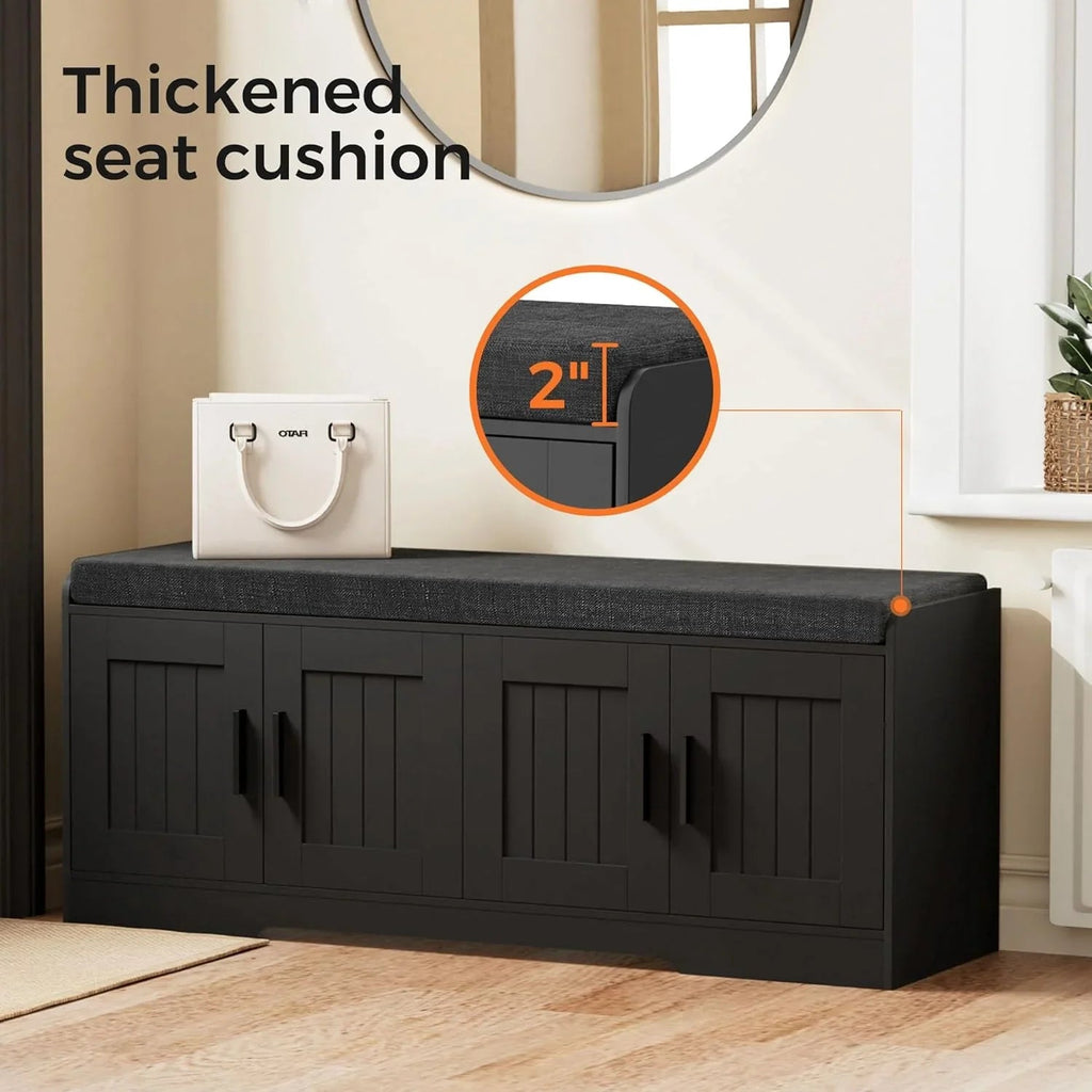 2-Tier Storage Bench Shoe Bench with Thickened Padded Seat Cushion Entryway Bench