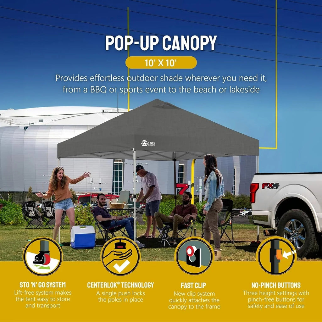 10x10 Pop-Up Awning One-Click Installation Beach Tent Outdoor Sunshade Silver Coated Top