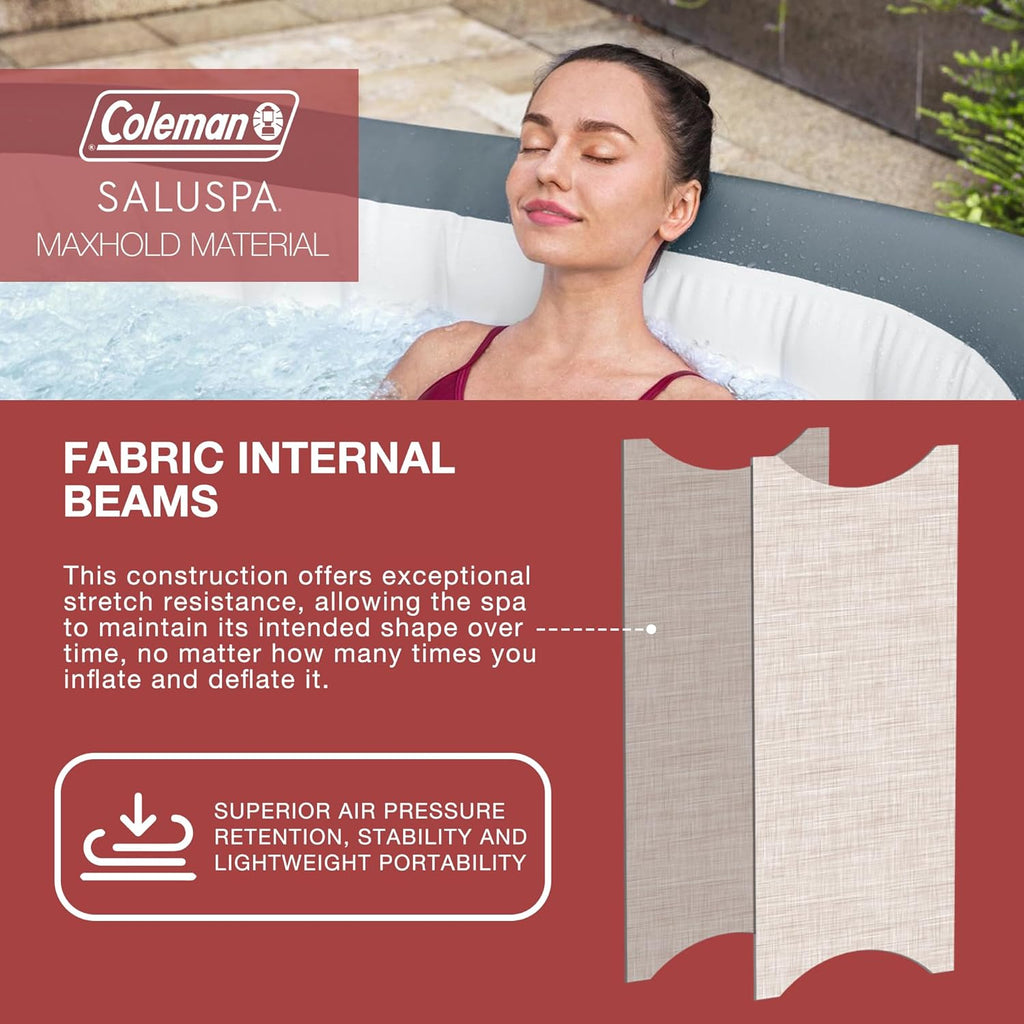 4 to 6 Person Inflatable Hot Tub Square Portable Outdoor Spa with 114 Soothing AirJets and Insulated Cover, Gray-Coleman