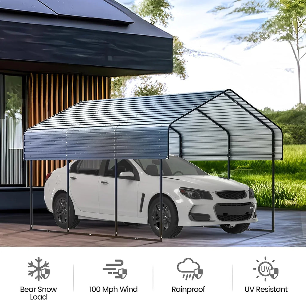 10x15 Heavy Duty Metal Carport Outdoor Garage Car Shelter Shade with Heavier Frame