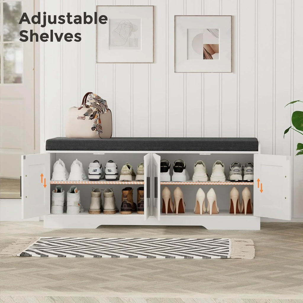 2-Tier Storage Bench Shoe Bench with Thickened Padded Seat Cushion Entryway Bench