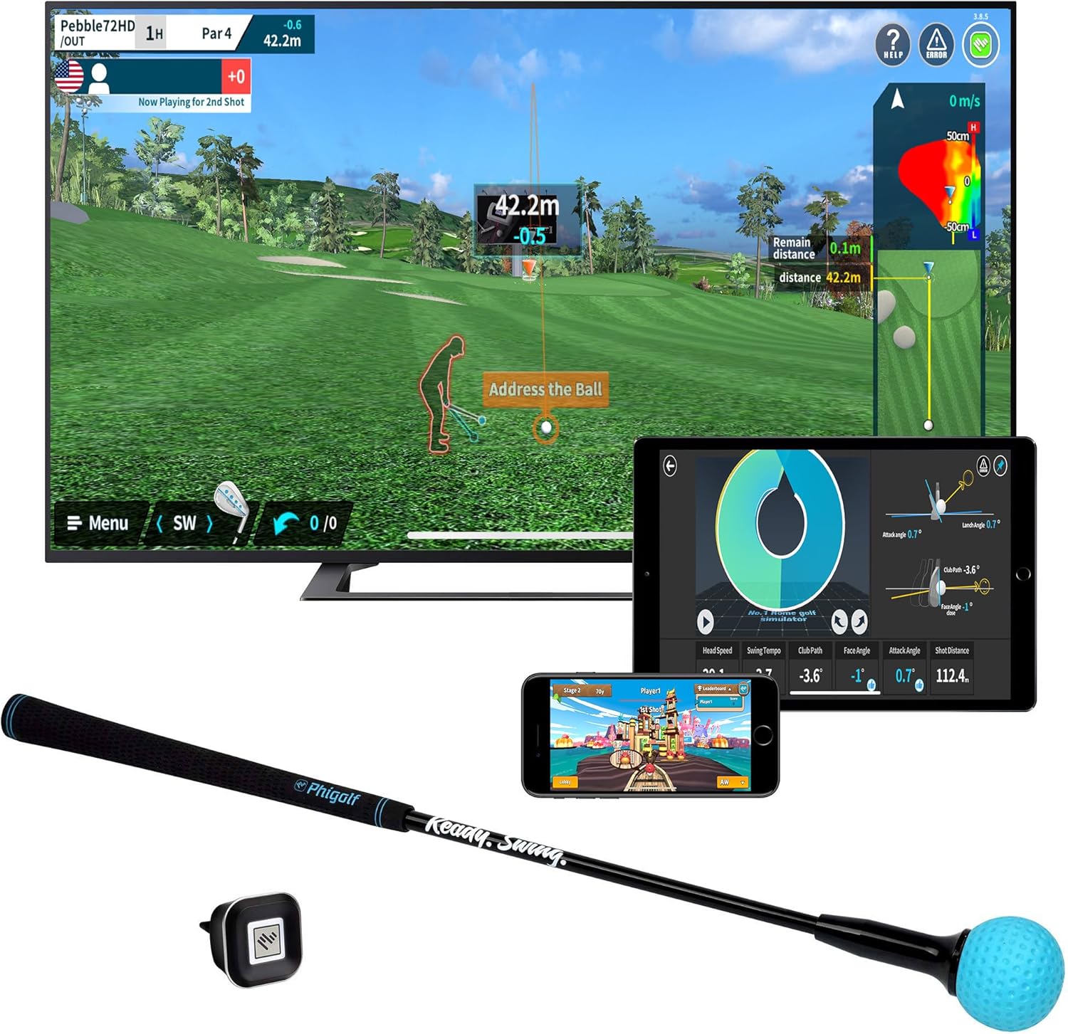 Home Golf Game Simulator: Enjoy Interactive Golf with Motion Sensor & Swing Stick for Indoor & Outdoor Fun 38,000+ Courses Worldwide, Compatible with Android, iOS, App & E6 Connect