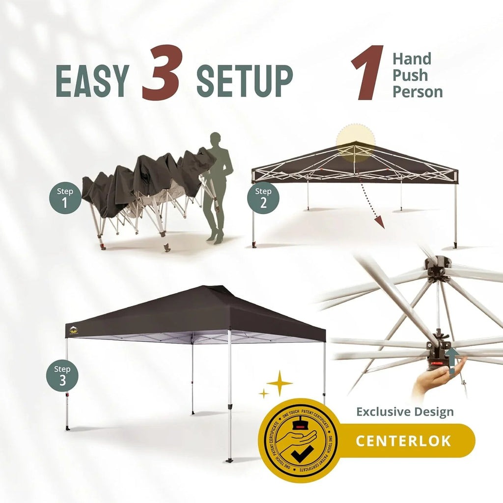 10x10 Pop-Up Awning One-Click Installation Beach Tent Outdoor Sunshade Silver Coated Top