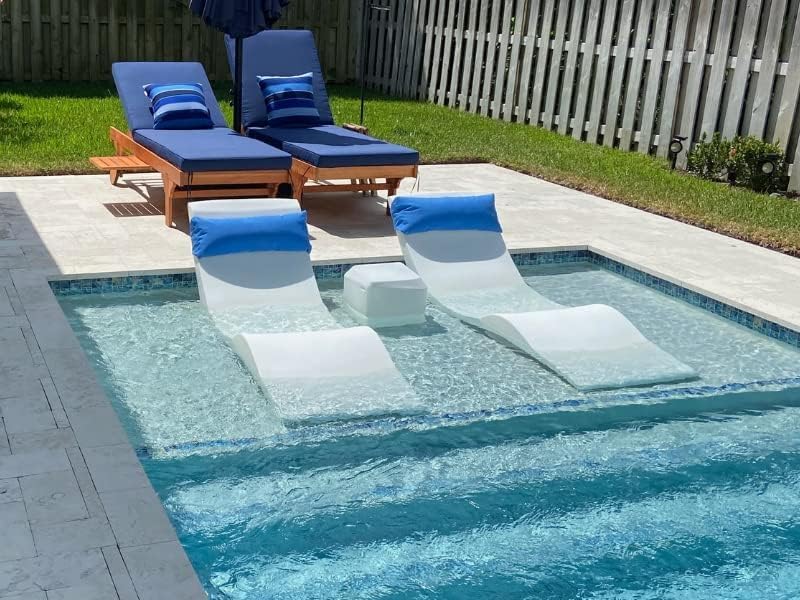 Classic White - in-Pool Chaise Lounger – Designed for Water Depths Up to 9" – Aqua Outdoors – Set of 2 – Compatible with All Pool Types - Poolside & Sun Deck Tanning