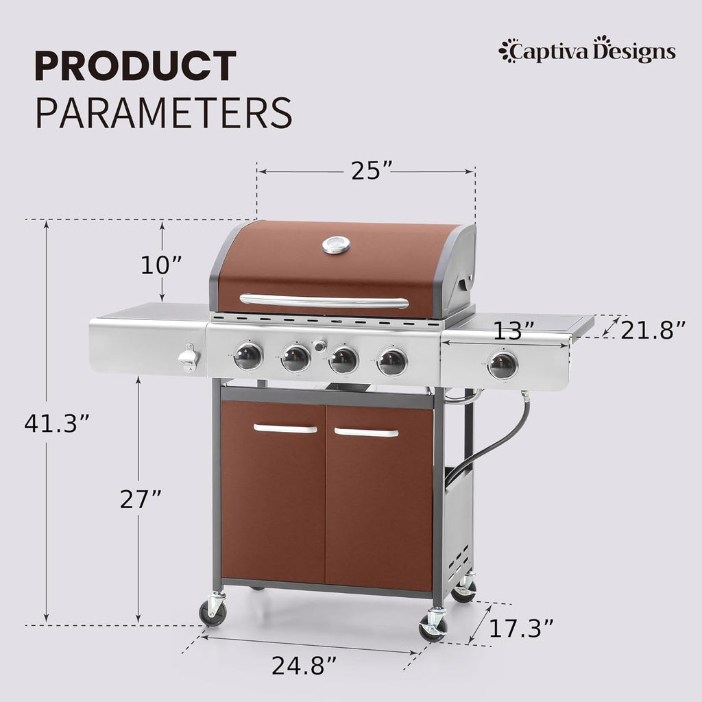 Burner Propane Gas BBQ Grill with Side Burner & Porcelain-Enameled Cast Iron Grates, 42,000 BTU Output Stainless Steel Grill for Outdoor Cooking Kitchen and Patio Backyard Barbecue-Captiva