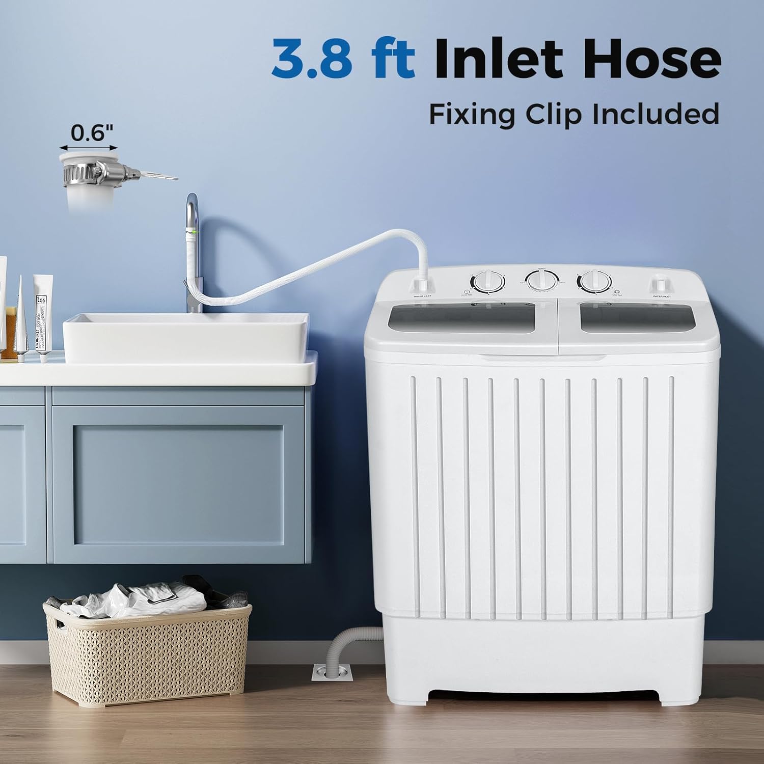 Portable Washing Machine, Twin Tub 20 Lbs Capacity, Washer(12 Lbs) and Spinner(8 Lbs), Durable Design, Timer Control, Compact Laundry Washer for RV, Apartments and Dorms, Grey+White