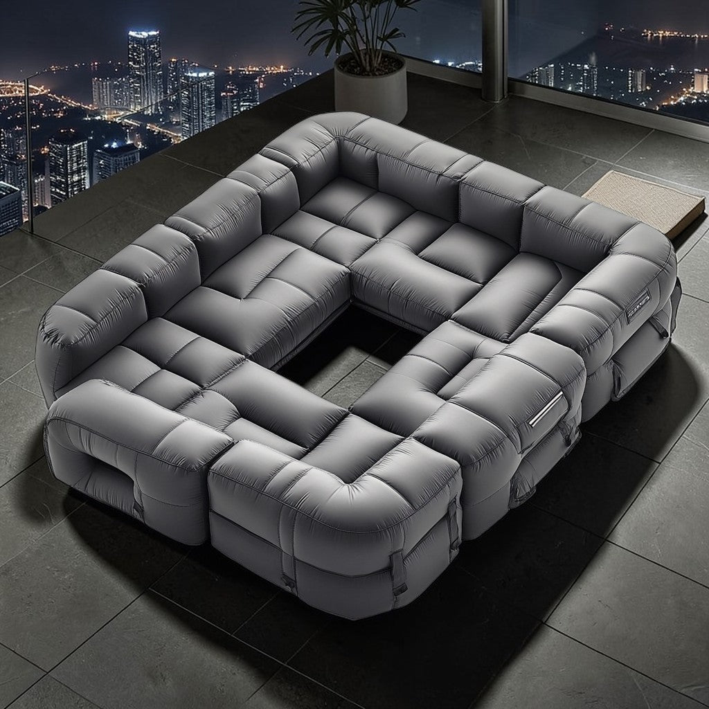 Padic Modular Inflatable Sofa - Industrial Grade Sectional - Professional Grade Interlocking Design - Space Saving Portable Furniture - Matte Black