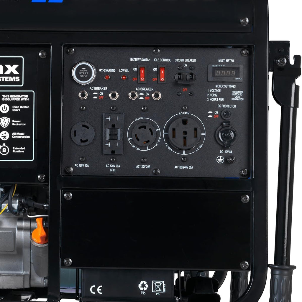 DuroMax XP13000EH 13,000-Watt Dual Fuel Portable Generator - Gas & Propane, Electric Start, Whole Home Backup Power, Transfer Switch Ready, RV & Emergency Ready