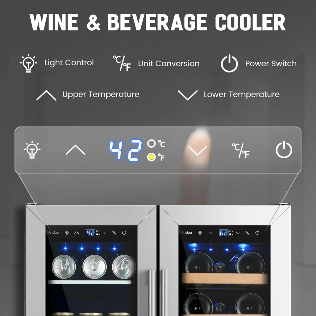 24 inch Dual Zone Beverage Refrigerator 30 Bottles 82 Cans Wine Fridge Built-in or Freestanding