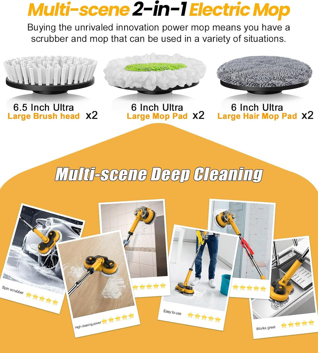 6000mAh Battery Electric Mop M1, 800RPM Cordless Electric Power Scrubber & Mops for Floor Cleaning, Best Automatic Spin Mops with Smart Display,Rotating Mop with LED Light & Water Spray-qimedo