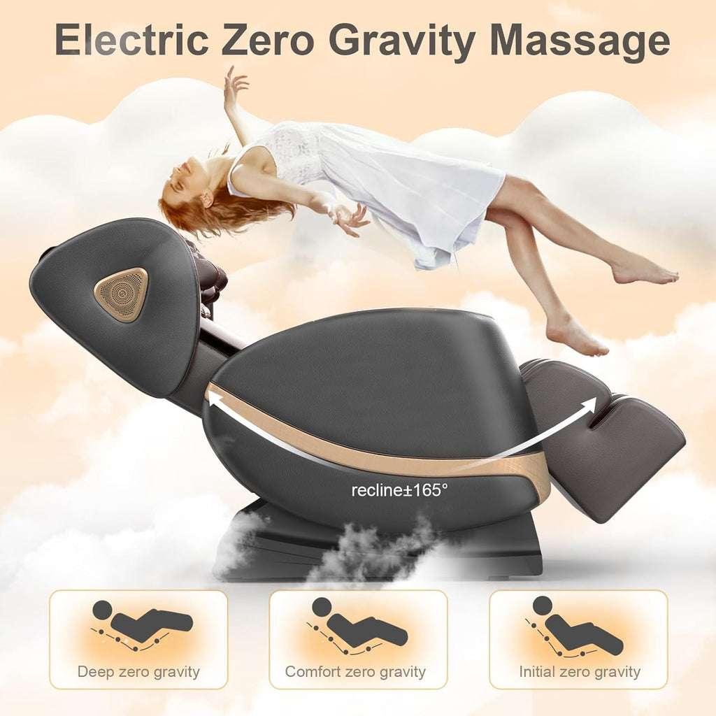 2025 Massage Chair Full Body, Zero Gravity Massage Chair with 10 Fix Rollers, Heating, Foot Massage, Auto Modes, Bluetooth Speaker, Touch Screen Controller (Brown Premium)