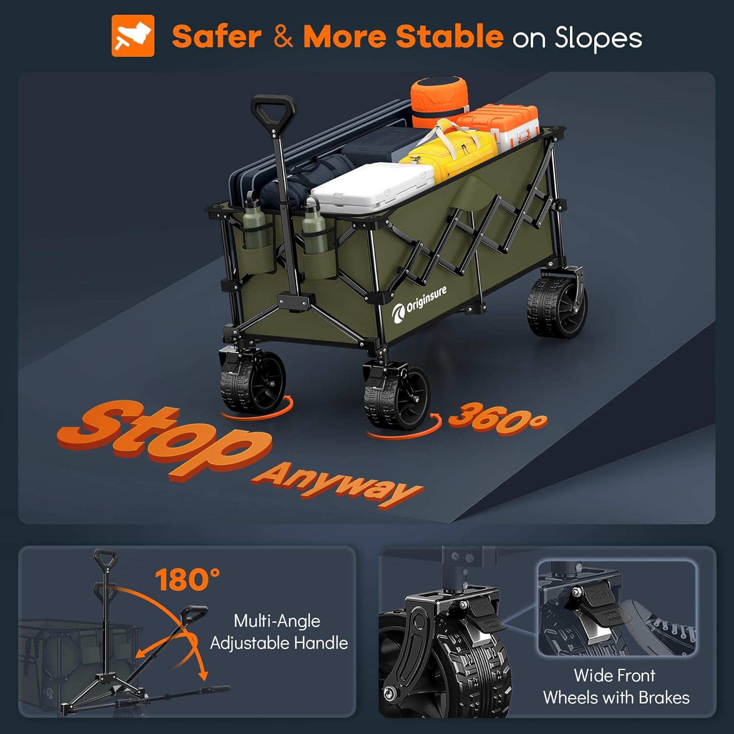 38 long foldable four-wheel stroller, foldable, 460 lb capacity, 220 liter heavy-duty folding beach stroller with large all-terrain tires