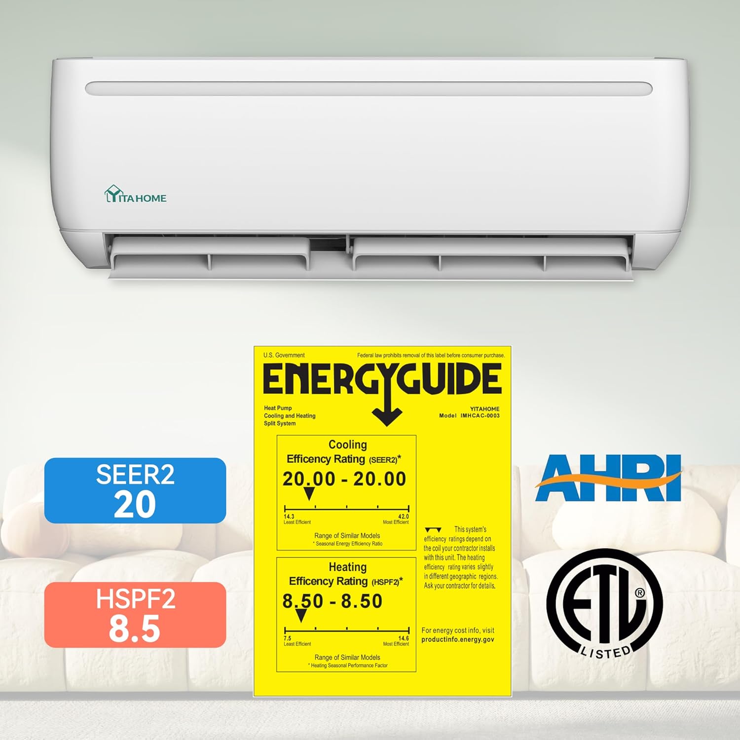 12000 BTU Mini Split Air Conditioner Heat Pump System, Wifi Enabled 20 SEER2 115V Inverter Ductless AC Cool Up to 750 Sq. Ft, Compatible with Alexa, Complete Installation Kit, White