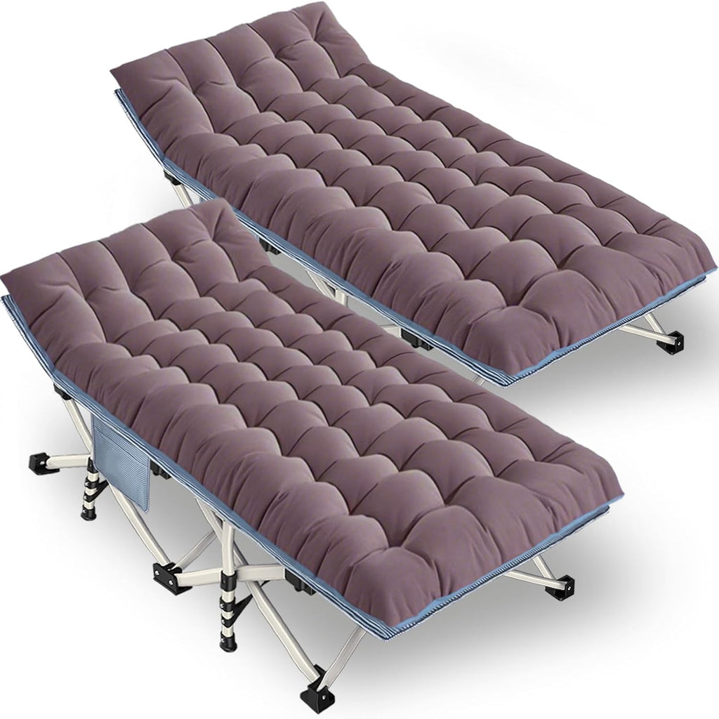 2-pack camping cots with mattresses, comfortable sleeping beds, adult camping cots, 2-person folding beds, heavy-duty sleeping beds