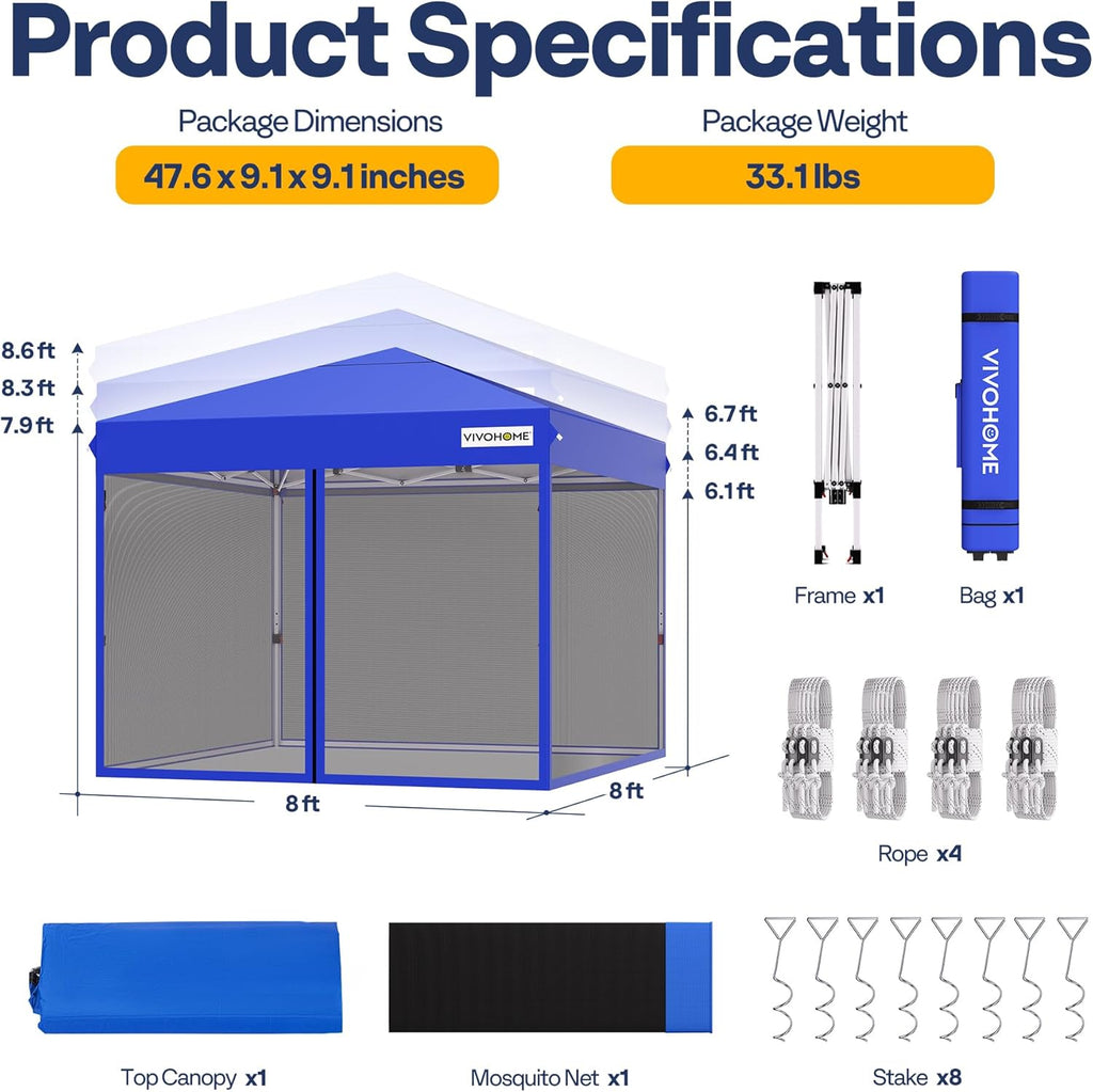 10x10ft Easy Pop-Up Canopy, Outdoor Screen Tent with Mosquito Netting, 2 Zipper Doors, and Roller Bag for Yard Camping Picnic Party Events, Beige