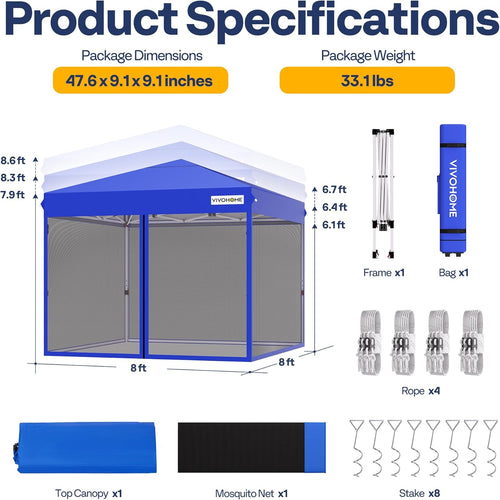 10x10ft Easy Pop-Up Canopy, Outdoor Screen Tent with Mosquito Netting, 2 Zipper Doors, and Roller Bag for Yard Camping Picnic Party Events, Beige