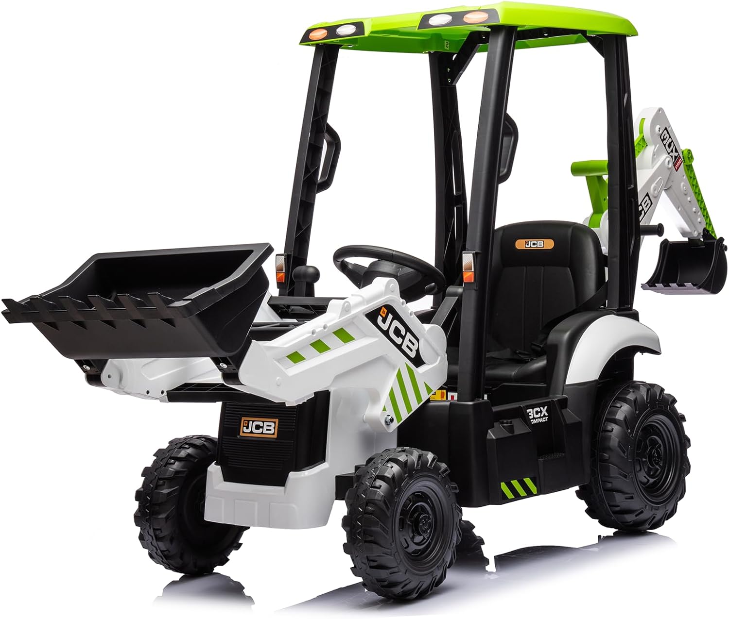12V JCB Ride On Excavator, Ride on Toys for Kids 4-8, Electric Car for Kids with Tractor, Bulldozer, Digging Arm, Backhoe Toy Car with Slow Start/Stop, Adjustable Speeds