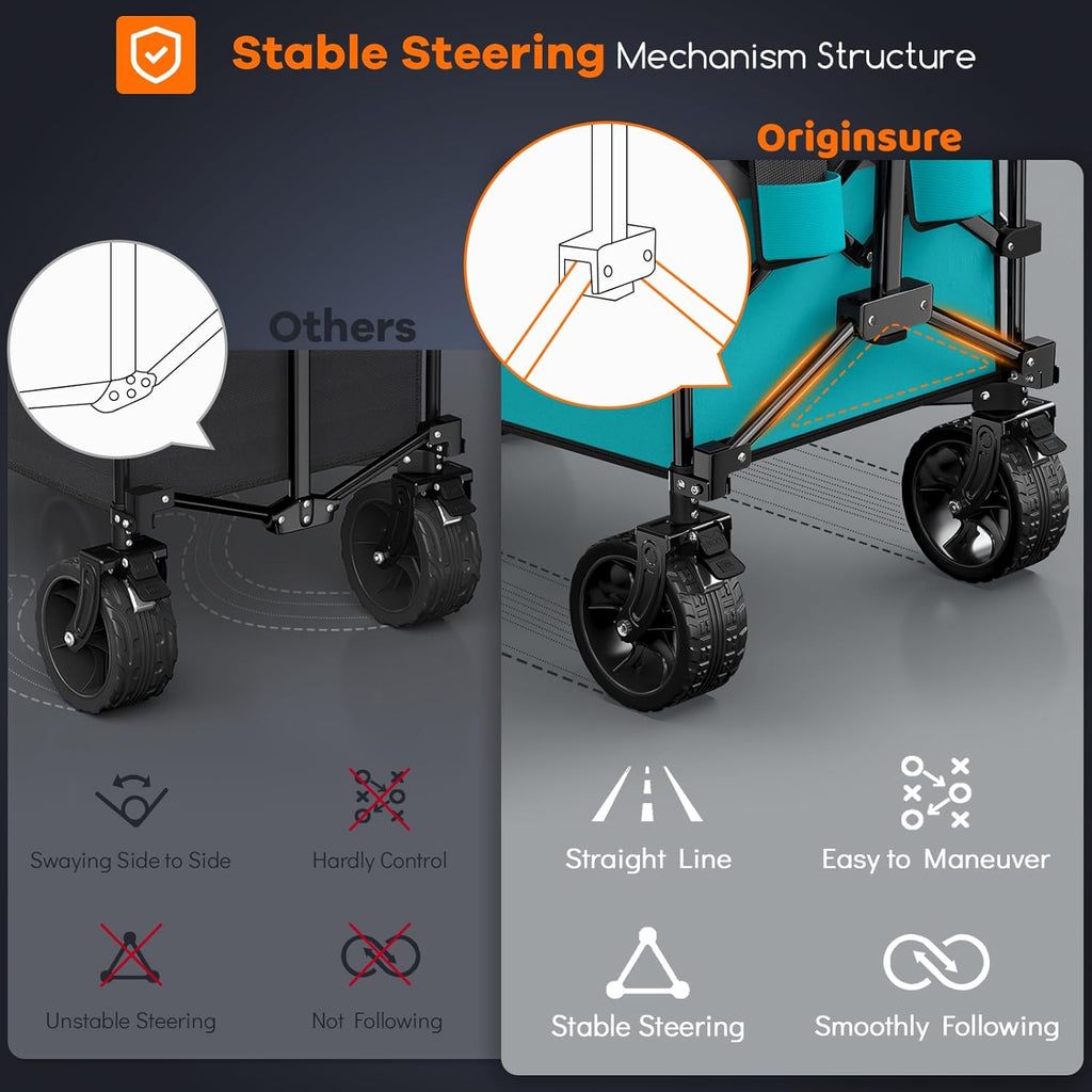 38 long foldable four-wheel stroller, foldable, 460 lb capacity, 220 liter heavy-duty folding beach stroller with large all-terrain tires