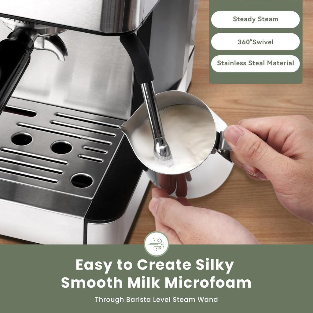 Gevi 20 Bar Espresso Machine with Grinder & Milk Frother, Professional Coffee Maker for Home, Cappuccino & Latte, Removable Water Tank, Steam Wand