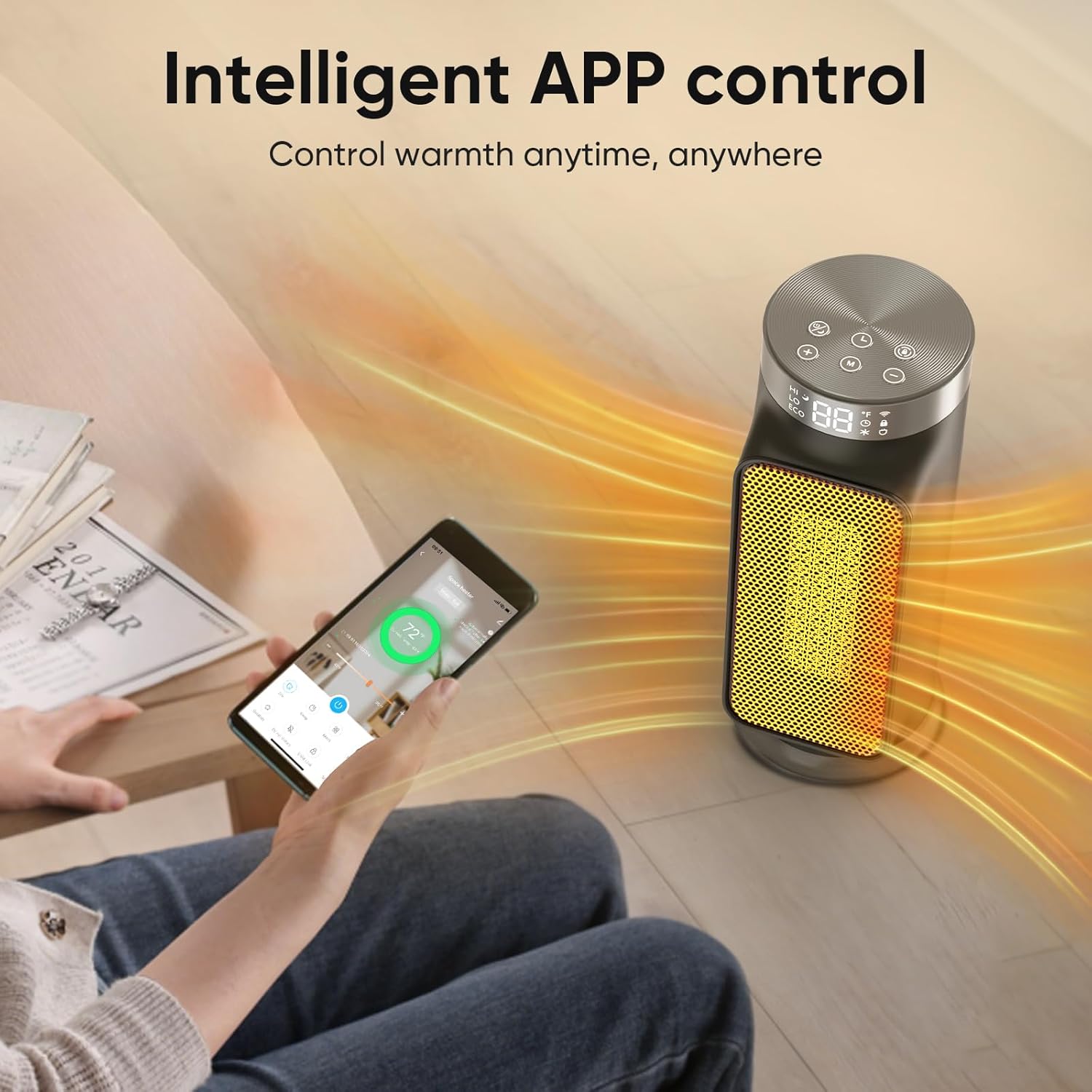 1500W Space Heaters for Indoor Use, Smart PTC Electric Heater with Wifi/App & Remote Control, 24H Timer, 90æŽ?Oscillation, Overheat and Tip-Over Protection, 5 Modes for Home Office Bedroom Bathroom