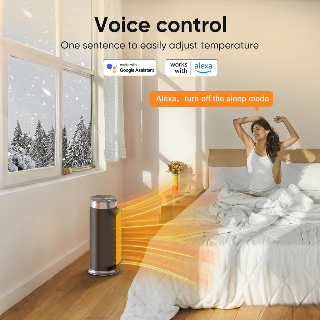 1500W Indoor Space Heater, Smart PTC Electric Heater with Wifi/App and Remote Control, Overheat and Tip-Over Protection