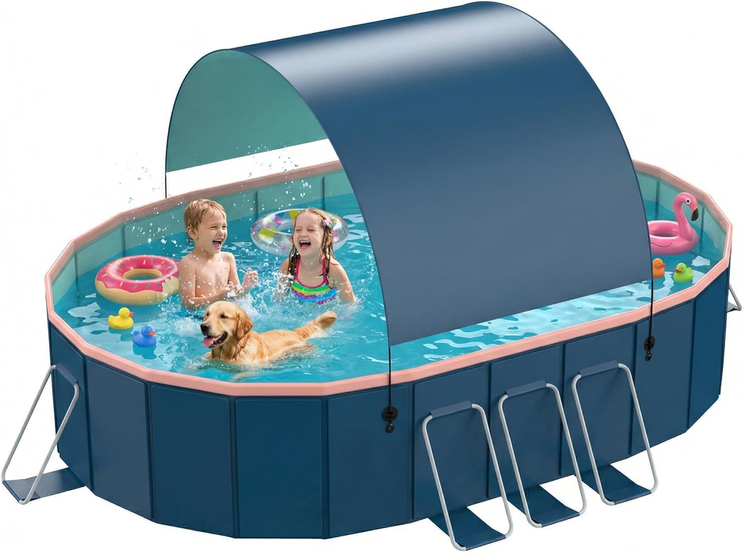 114 Non-Inflatable Foldable Swimming Pool for Family, Portable Above Ground Pool for Adults & Kids, Easy Setup for Outdoor, Backyard, Garden, Camping - Durable PVC(114è„?0è„?0, Std)